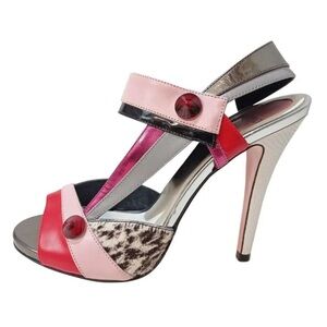 Fendi Multicolor Leather Embellished Peep
Toe Slingback Sandals